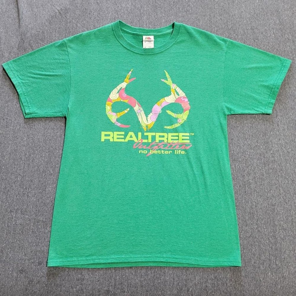 Realtree Outfitters "No Better Life" Green Floral Antlers T-Shirt Women's Medium